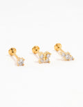 Gold Titanium Cubic Zirconia Butterfly Flat Back Pack