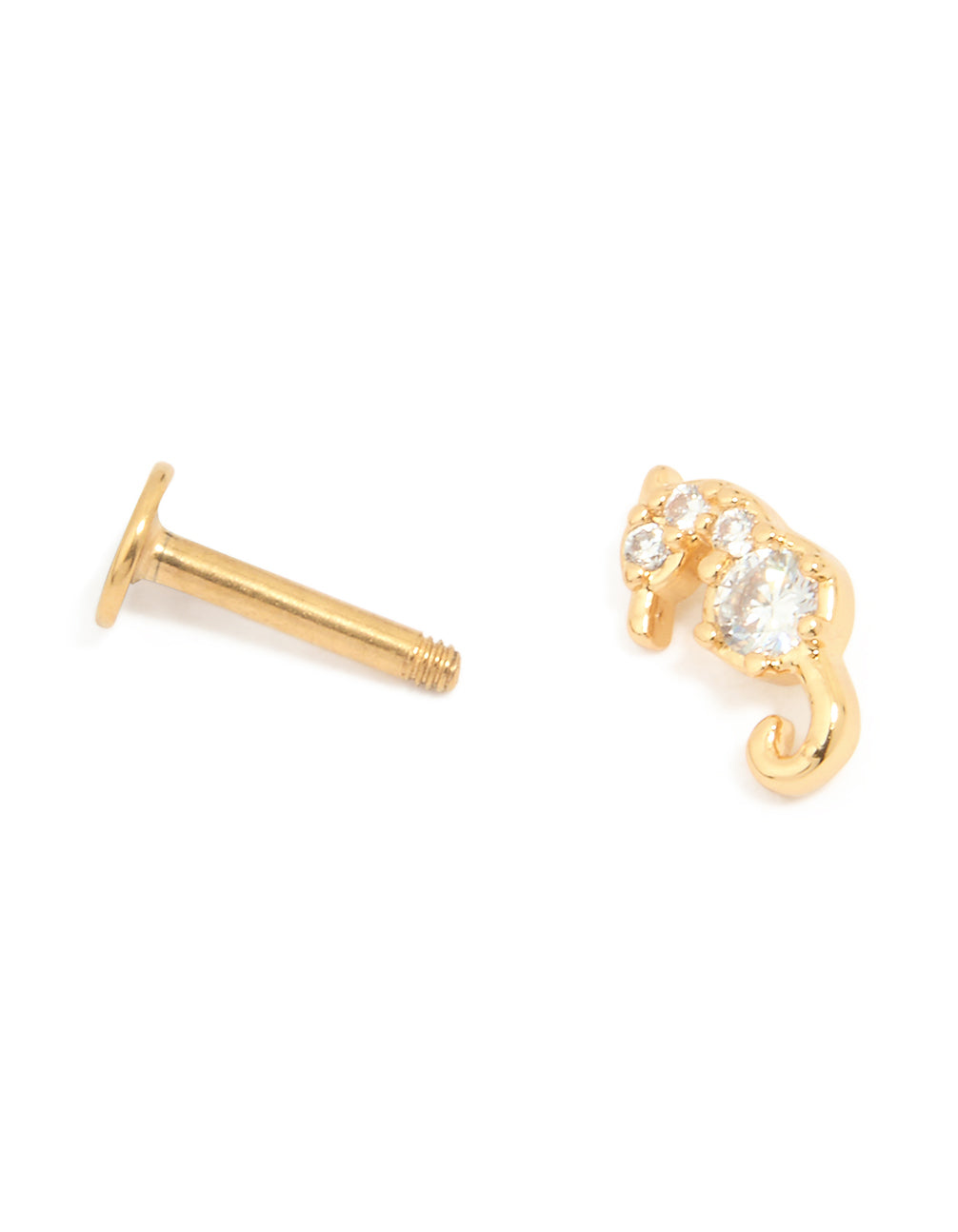 Gold Plated Surgical Steel Cubic Zirconia Seahorse Flat Back Stud