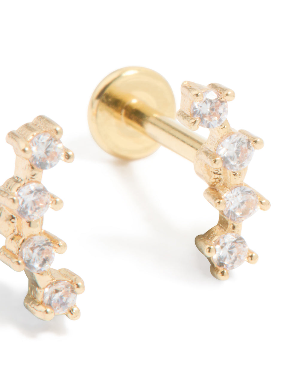 Gold Plated Surgical Steel Cubic Zirconia Flat Back Studs 2-Pack